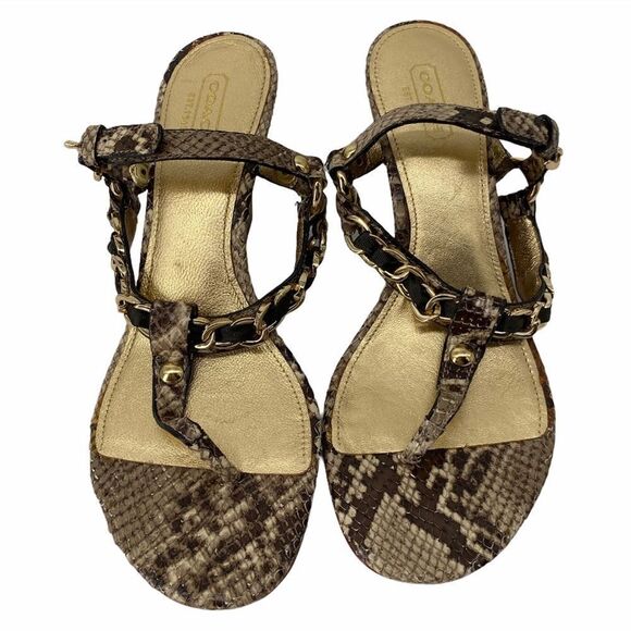Coach‎ Liberty Snakeskin Print Gold Strap Sandals - Picture 1 of 5
